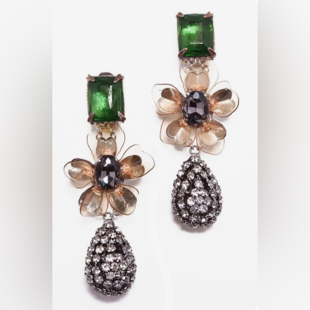 Tory Burch Emerald Diamonte Flower Earrings